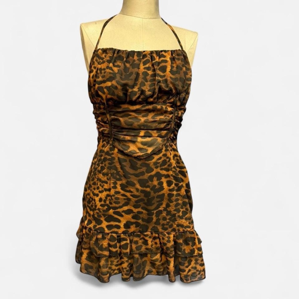 PrettyLittleThing Animal Print Halter Mini Dress